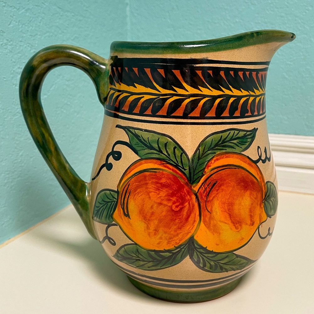 Beautiful Large Peach Pitcher Handmade and Painted in Mexico